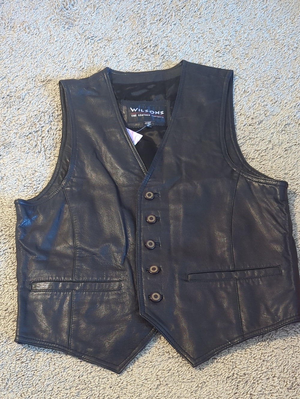 Vintage Wilson Leather Black Snap Front Biker Vest Size Medium